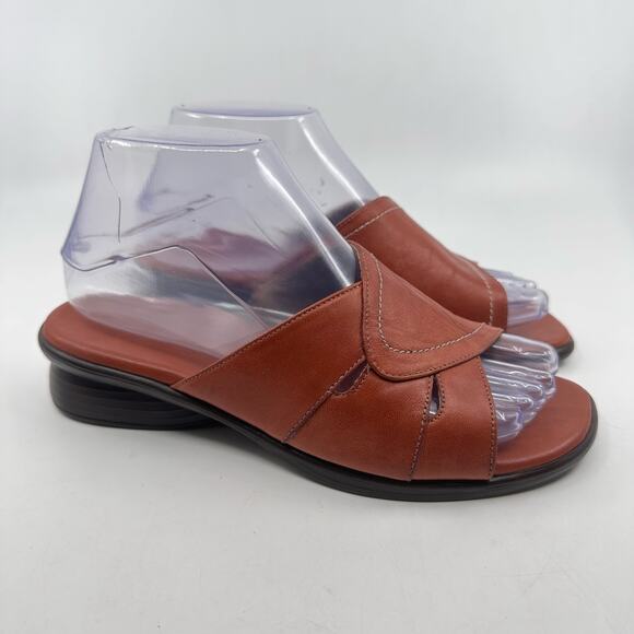 Munro American Slip On Wedge Slide Sandal Womens US 6.5 Orange Leather Open Toe - Picture 1 of 8